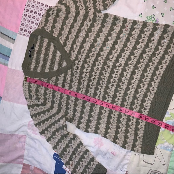 olsen Green and Cream knit Sweater 100% cotton L 3/4 sleeves‎ - Picture 9 of 10